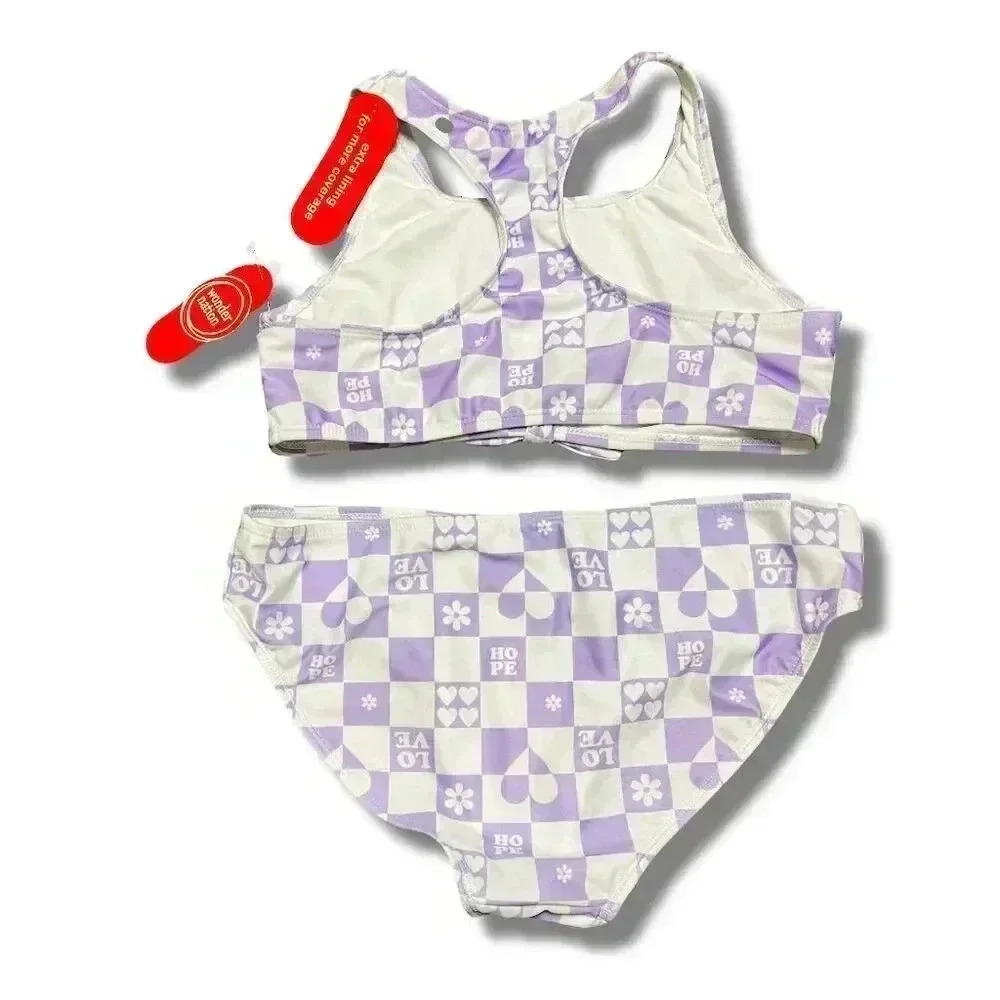 Wonder Nation Girl's Purple Checkered Tie Front Bikini XL 2 Piece - Picture 4 of 5